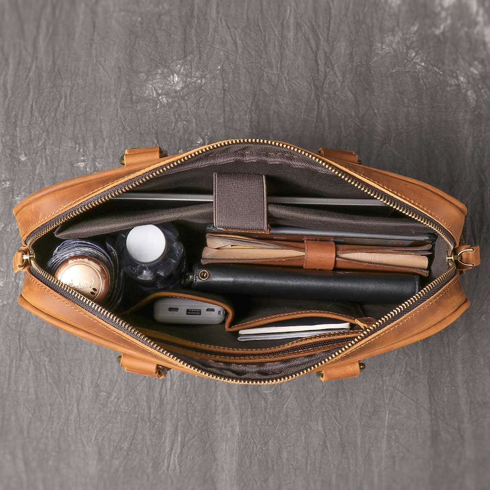 歐美復古真皮男士手提包 瘋馬皮單肩背包斜挎公文包 出差旅行牛皮文件包公事包推薦  真皮包包