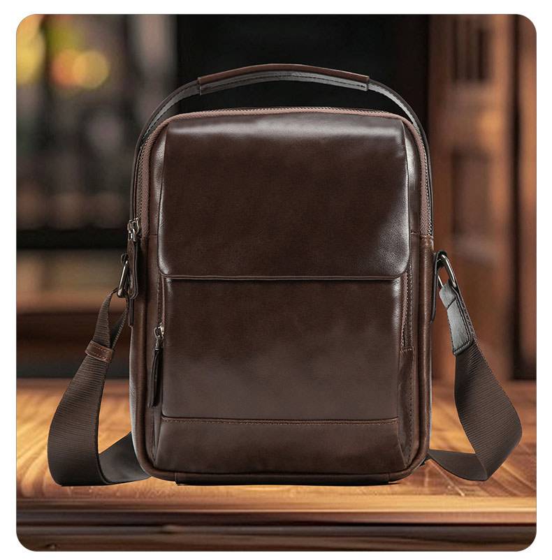 新款歐式休閒斜挎包 油蠟皮男包 復古真皮時尚單肩包頭層牛皮斜背包 純色經典款包包推薦  真皮包包