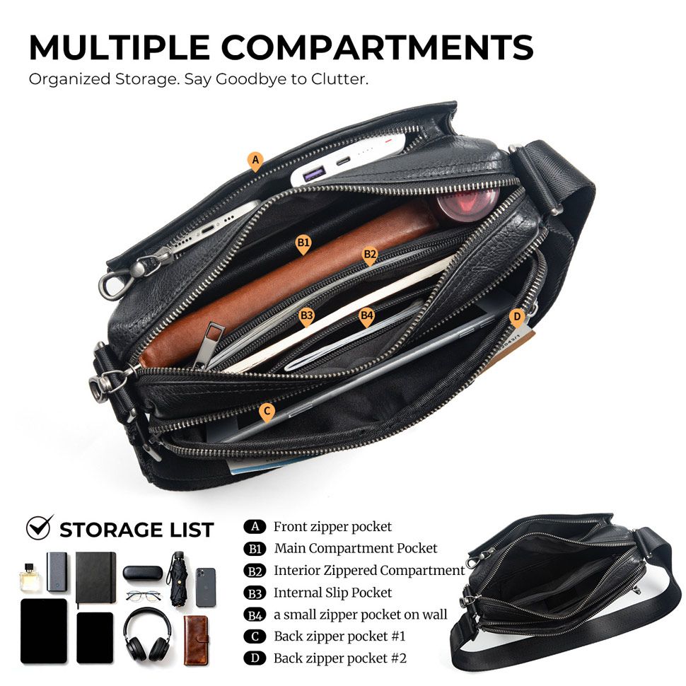 高檔氣質斜挎包 男女新款韓版百搭單肩包 軟皮多層設計斜背包側背包 男女適用包背包推薦  真皮包包