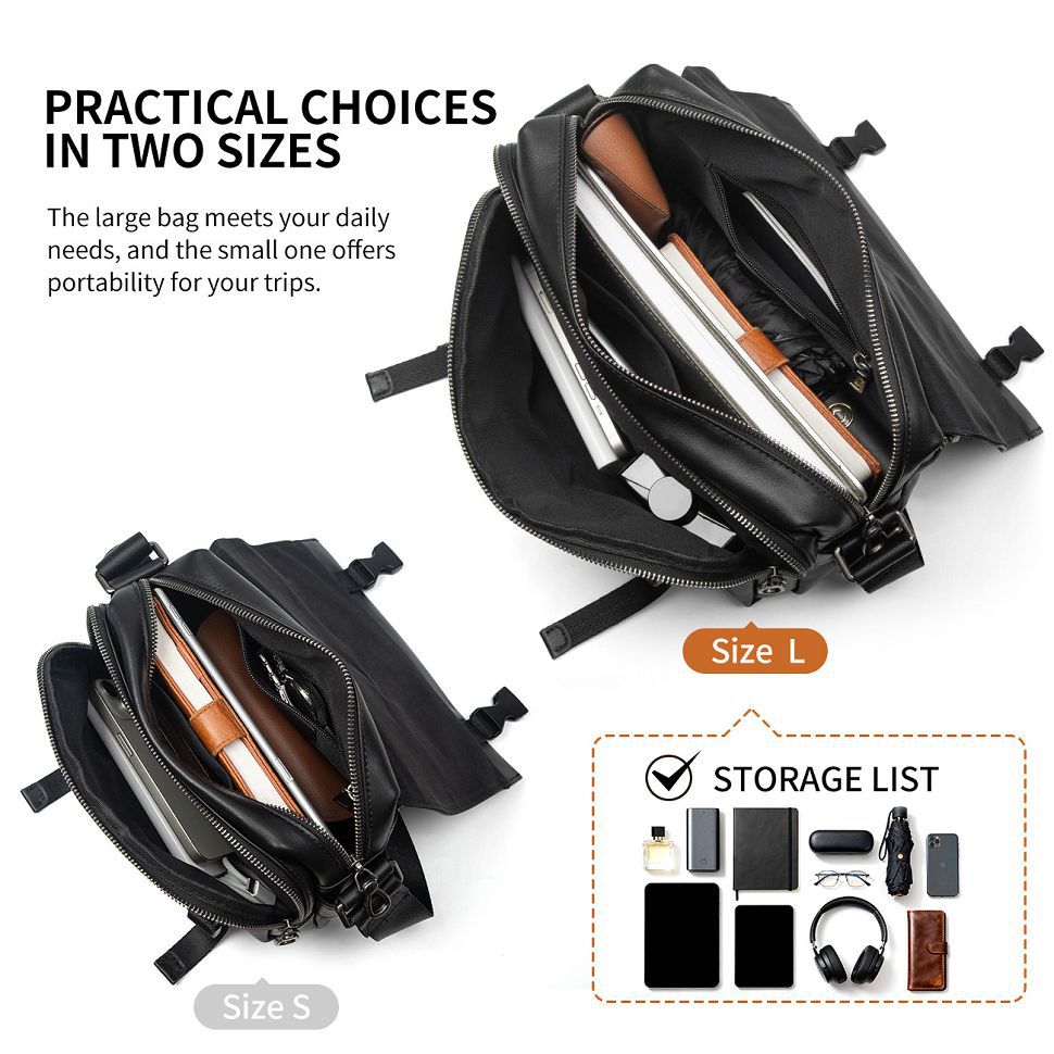 時尚高級感斜挎包 男女大容量雙主袋真皮復古蓋頭式單肩包 新款頭層牛皮斜背包推薦 真皮包包