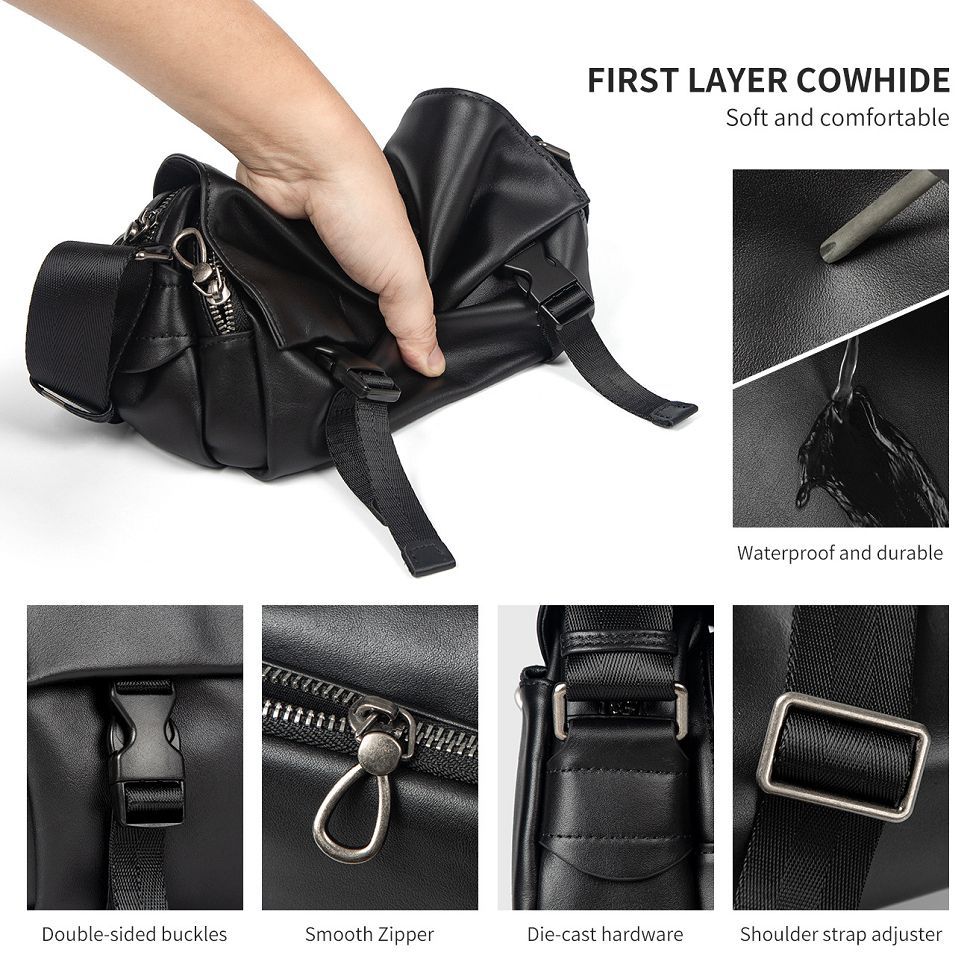 時尚高級感斜挎包 男女大容量雙主袋真皮復古蓋頭式單肩包 新款頭層牛皮斜背包推薦 真皮包包