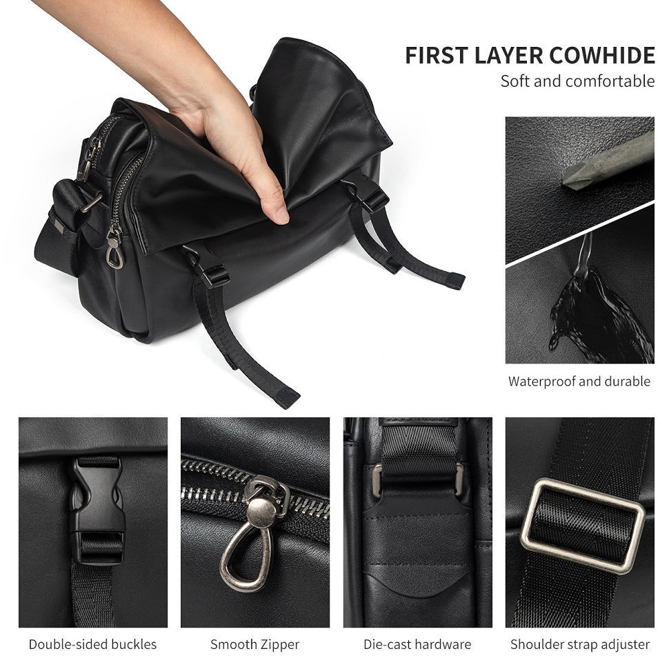 時尚高級感斜挎包 男女大容量雙主袋真皮復古蓋頭式單肩包 新款頭層牛皮斜背包推薦 真皮包包