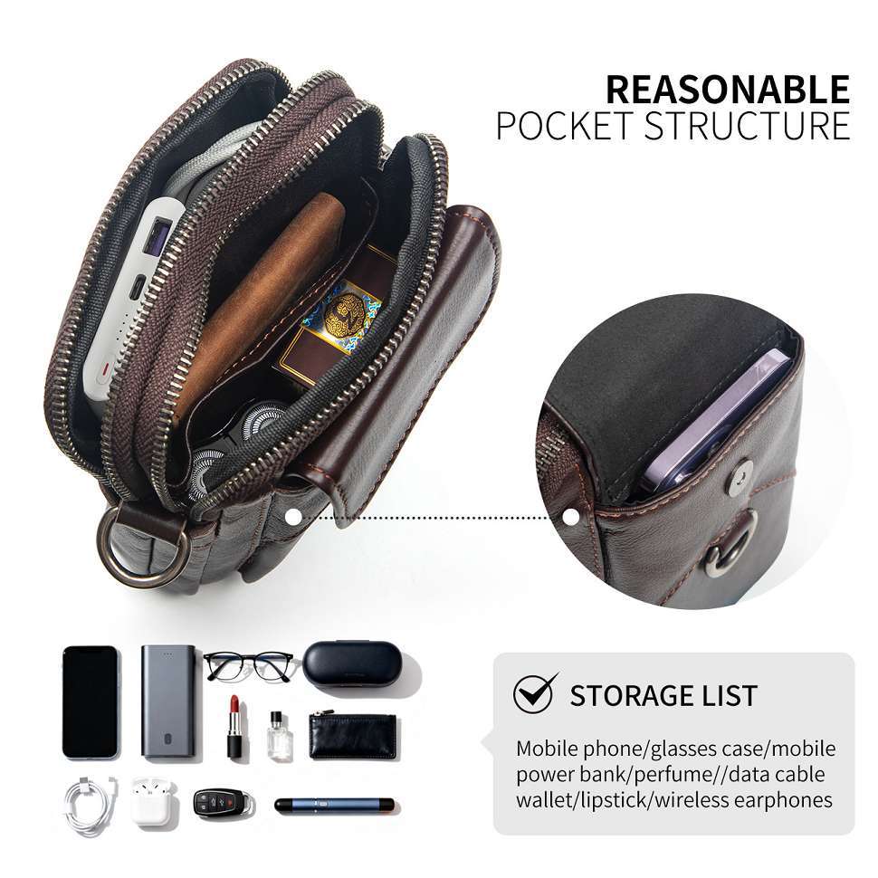 時尚真皮手機包 頭層牛皮單肩斜挎包 新款復古休閒簡約斜背包 時尚軟皮小背包腰包推薦 真皮包包