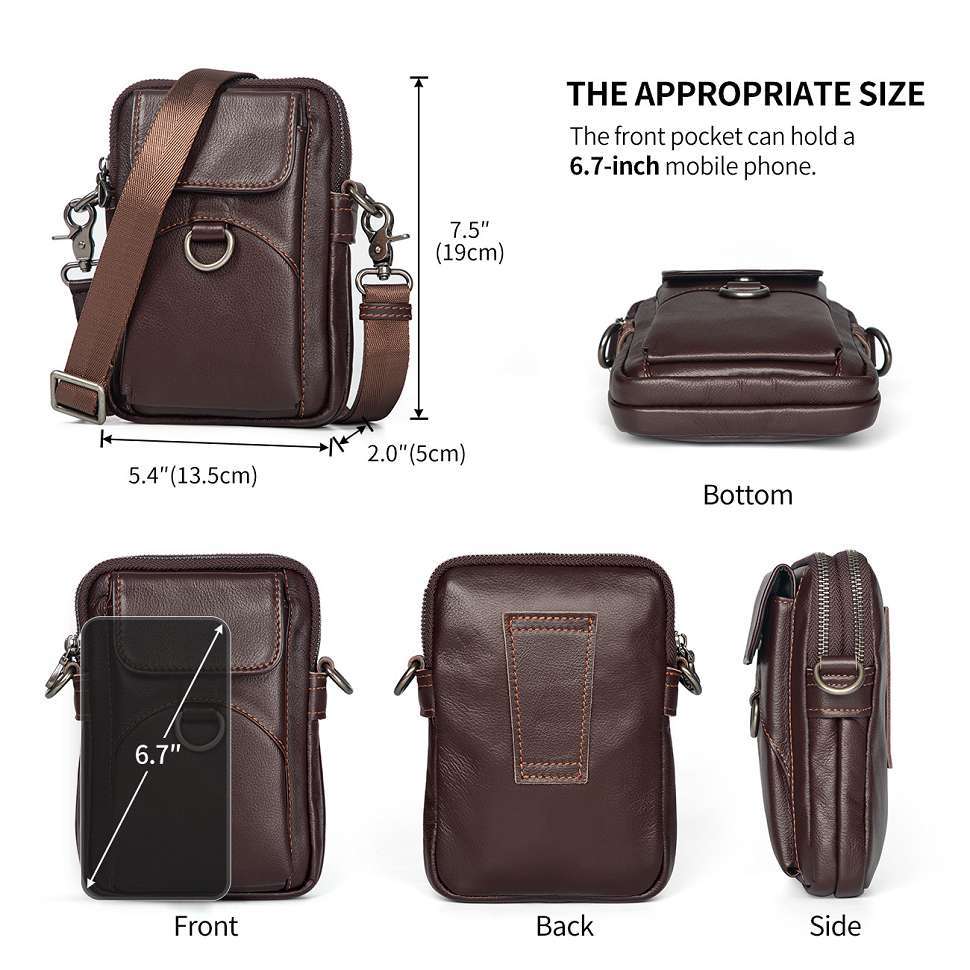 時尚真皮手機包 頭層牛皮單肩斜挎包 新款復古休閒簡約斜背包 時尚軟皮小背包腰包推薦 真皮包包