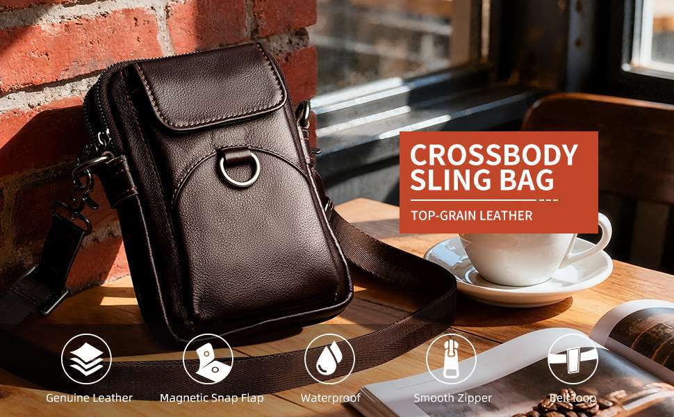 時尚真皮手機包 頭層牛皮單肩斜挎包 新款復古休閒簡約斜背包 時尚軟皮小背包腰包推薦 真皮包包