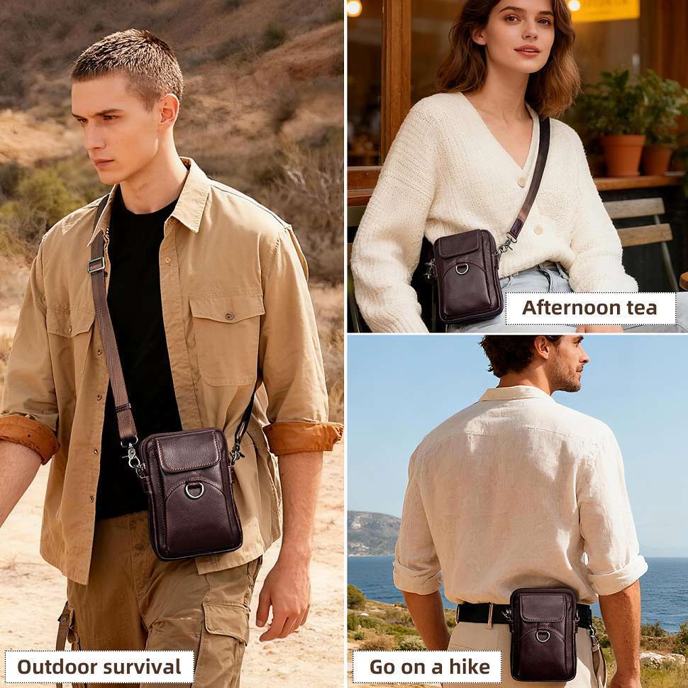 時尚真皮手機包 頭層牛皮單肩斜挎包 新款復古休閒簡約斜背包 時尚軟皮小背包腰包推薦 真皮包包