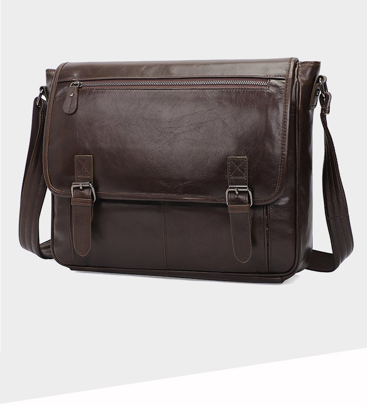時尚真皮休閒斜挎包男包 新款頭層牛皮百搭復古單肩包 橫款純色大容量郵差包斜背包推薦 真皮包包
