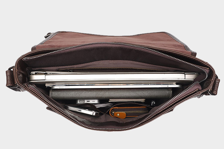 時尚真皮休閒斜挎包男包 新款頭層牛皮百搭復古單肩包 橫款純色大容量郵差包斜背包推薦 真皮包包