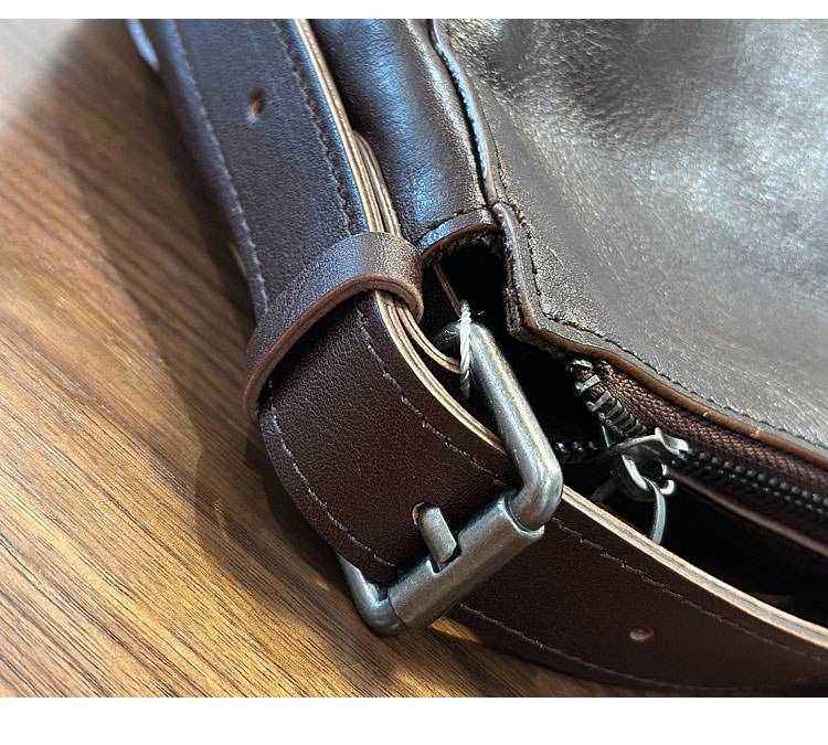 新款日系植鞣牛皮斜挎包 女生休閒風單肩包 真皮包包斜背包側背包 高級感水桶包推薦 真皮包包