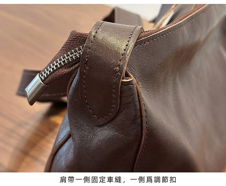 新款日系植鞣牛皮斜挎包 女生休閒風單肩包 真皮包包斜背包側背包 高級感水桶包推薦 真皮包包