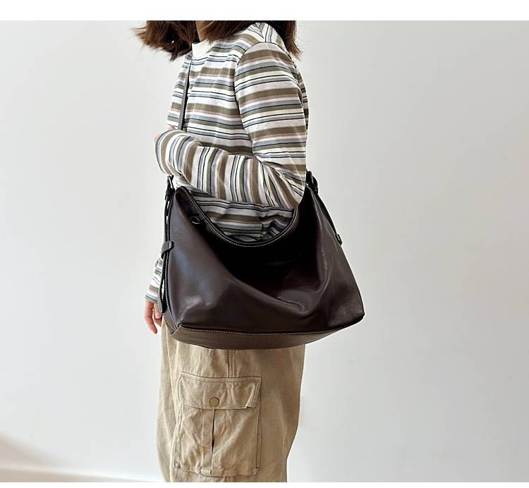 頭層牛皮女包斜背包 真皮簡約單肩包大包包 女生大容量hobo包 真皮包包側背包推薦 真皮包包