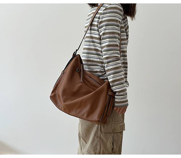 頭層牛皮女包斜背包 真皮簡約單肩包大包包 女生大容量hobo包 真皮包包側背包推薦 真皮包包