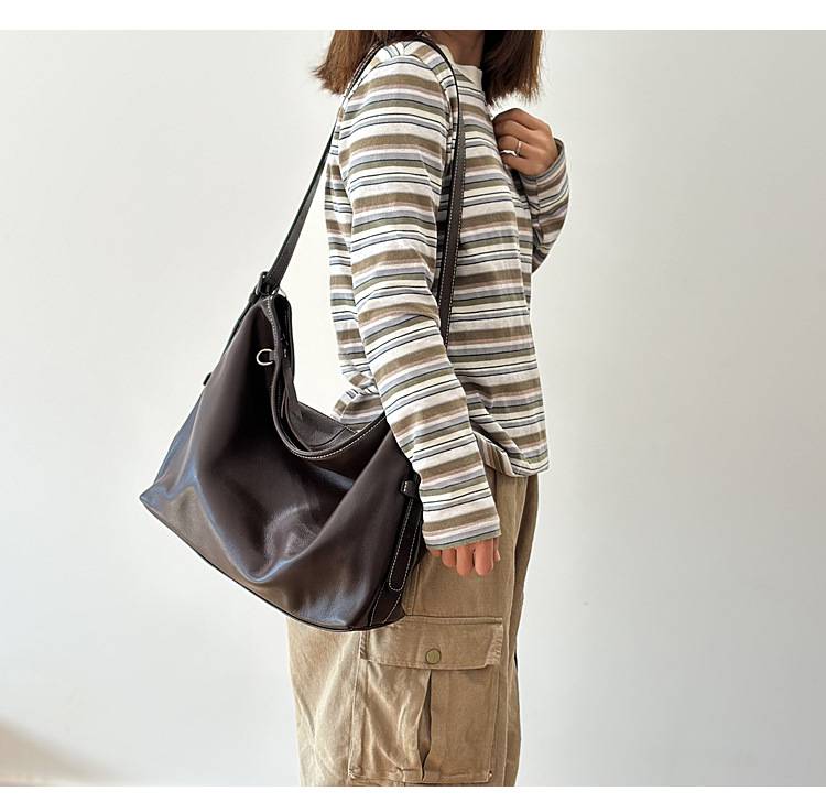 頭層牛皮女包斜背包 真皮簡約單肩包大包包 女生大容量hobo包 真皮包包側背包推薦 真皮包包