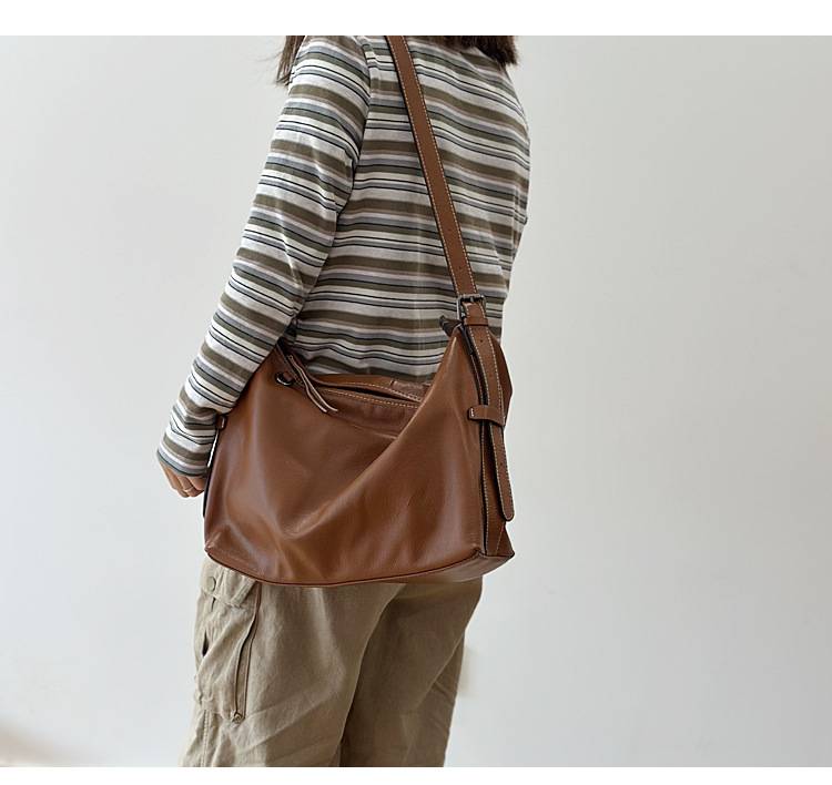 頭層牛皮女包斜背包 真皮簡約單肩包大包包 女生大容量hobo包 真皮包包側背包推薦 真皮包包