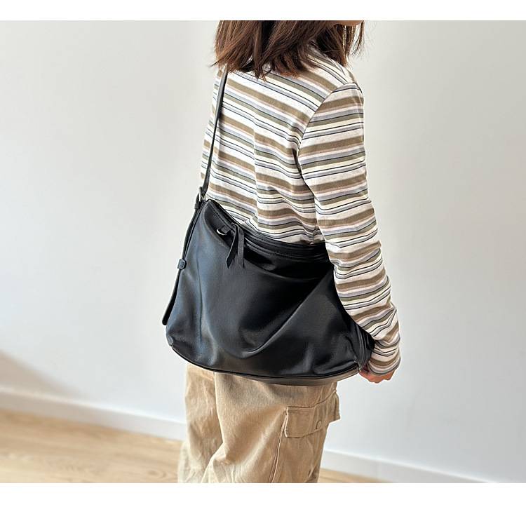 頭層牛皮女包斜背包 真皮簡約單肩包大包包 女生大容量hobo包 真皮包包側背包推薦 真皮包包