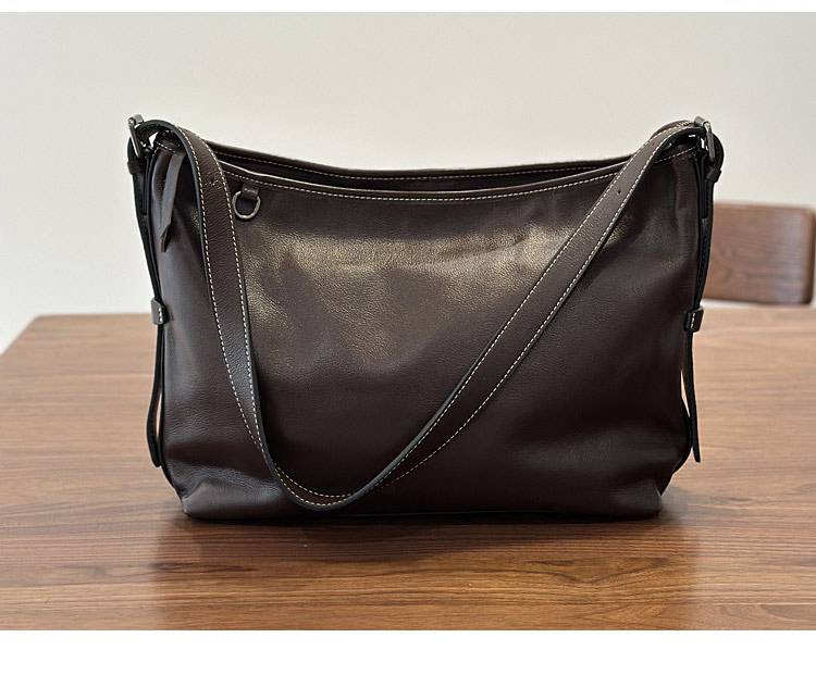 頭層牛皮女包斜背包 真皮簡約單肩包大包包 女生大容量hobo包 真皮包包側背包推薦 真皮包包