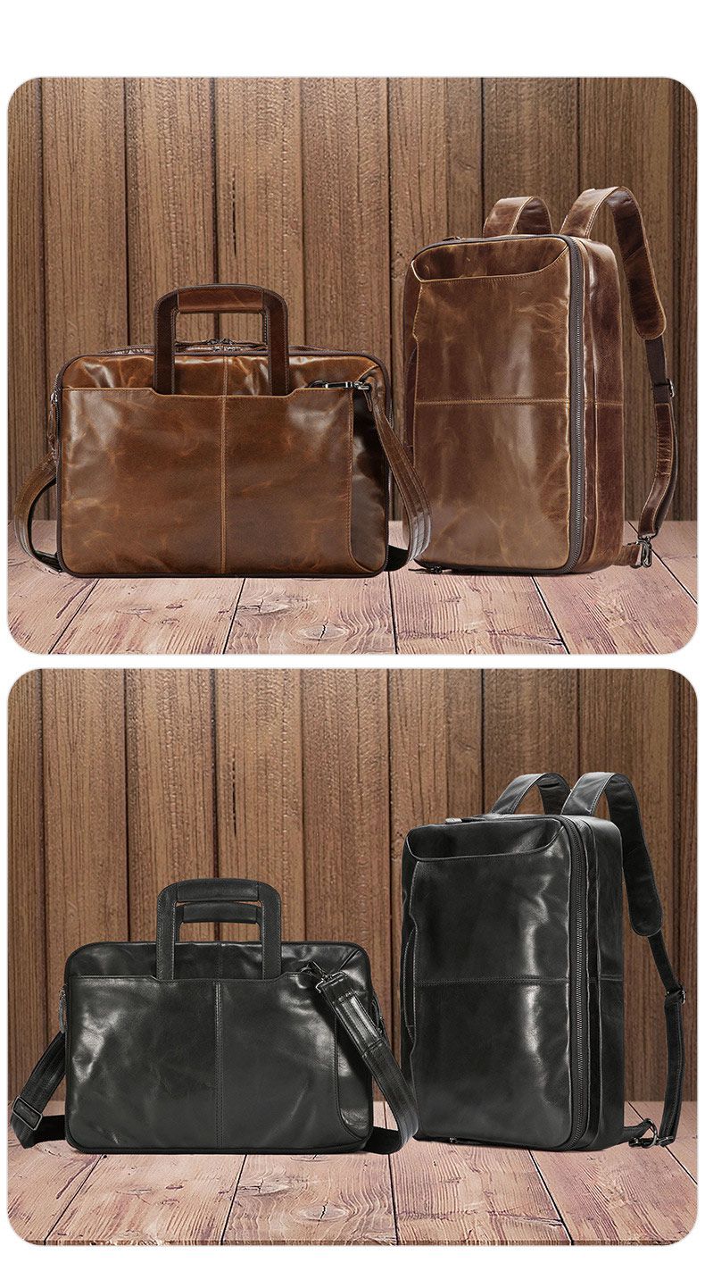 多功能油蠟皮擴容後背包手提包 真皮包包旅行包公事包 戶外休閒斜背包 大容量雙肩背包公文包推薦 一包多用 真皮包包