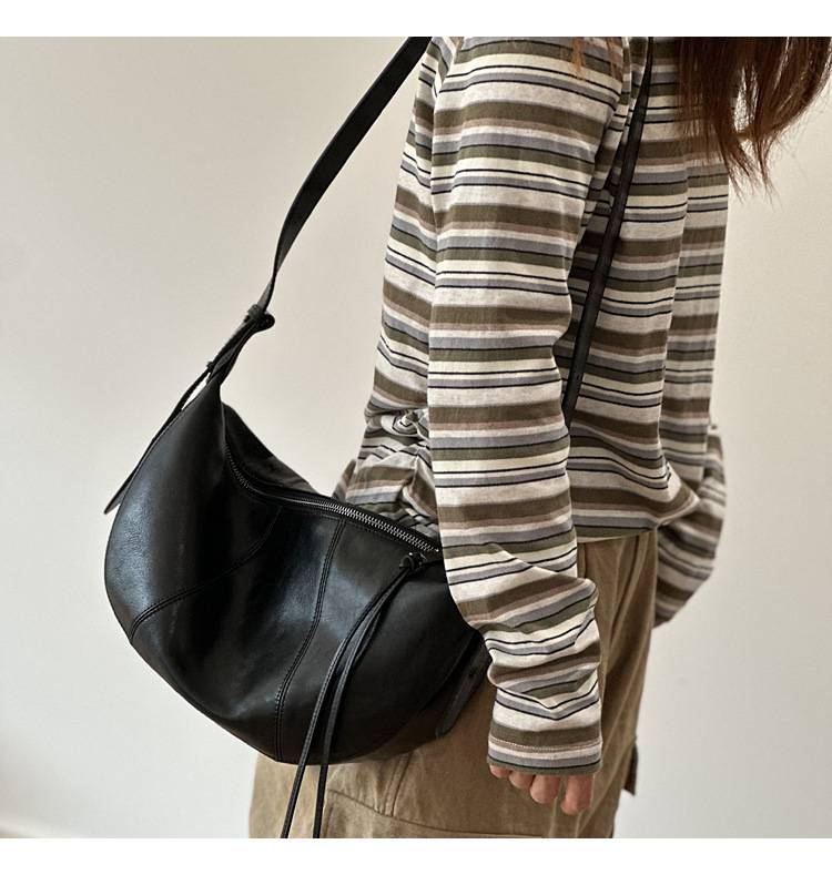 新款真皮女包 頭層牛皮斜跨包 休閒包月牙包 流蘇高級感馬鞍包單肩包斜背包推薦  真皮包包