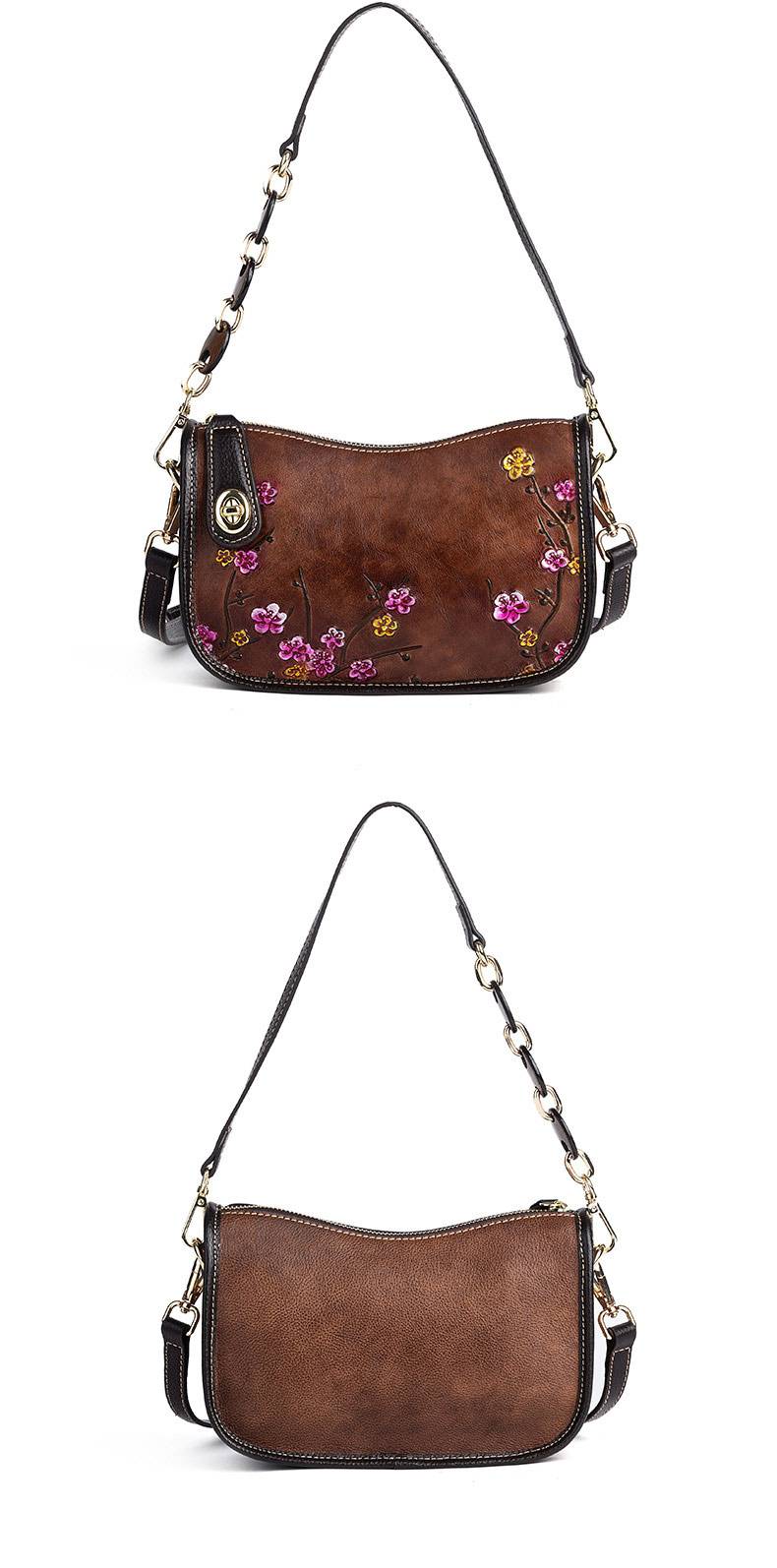 復古腋下包 頭層牛皮時尚簡約單肩包 壓花斜跨包 真皮包包女生新款斜背包推薦 真皮包包