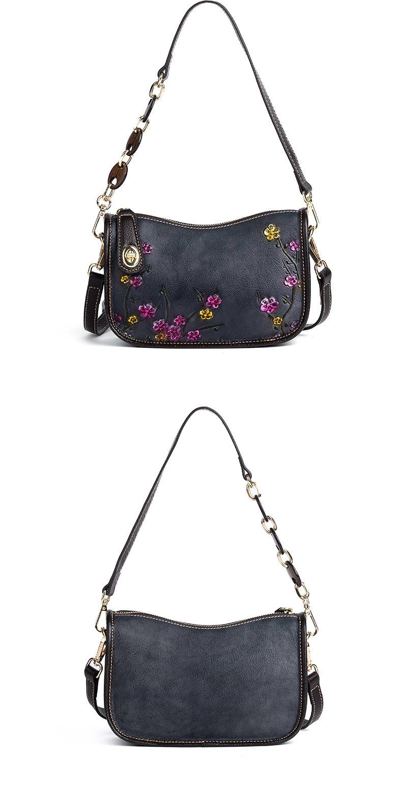 復古腋下包 頭層牛皮時尚簡約單肩包 壓花斜跨包 真皮包包女生新款斜背包推薦 真皮包包