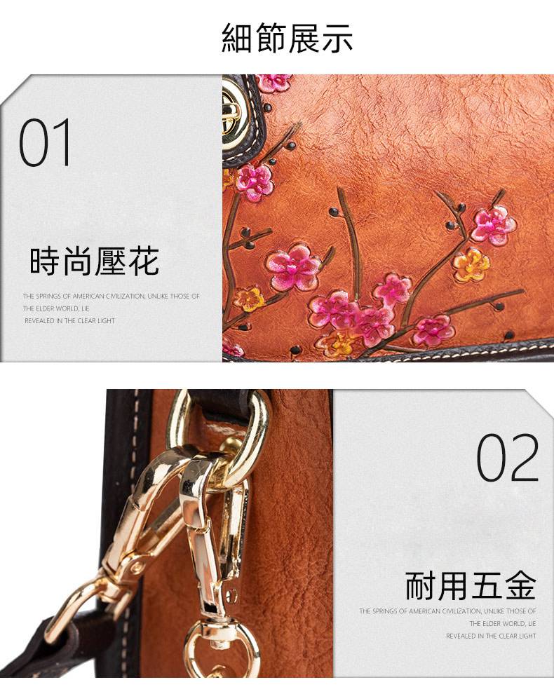 復古腋下包 頭層牛皮時尚簡約單肩包 壓花斜跨包 真皮包包女生新款斜背包推薦 真皮包包