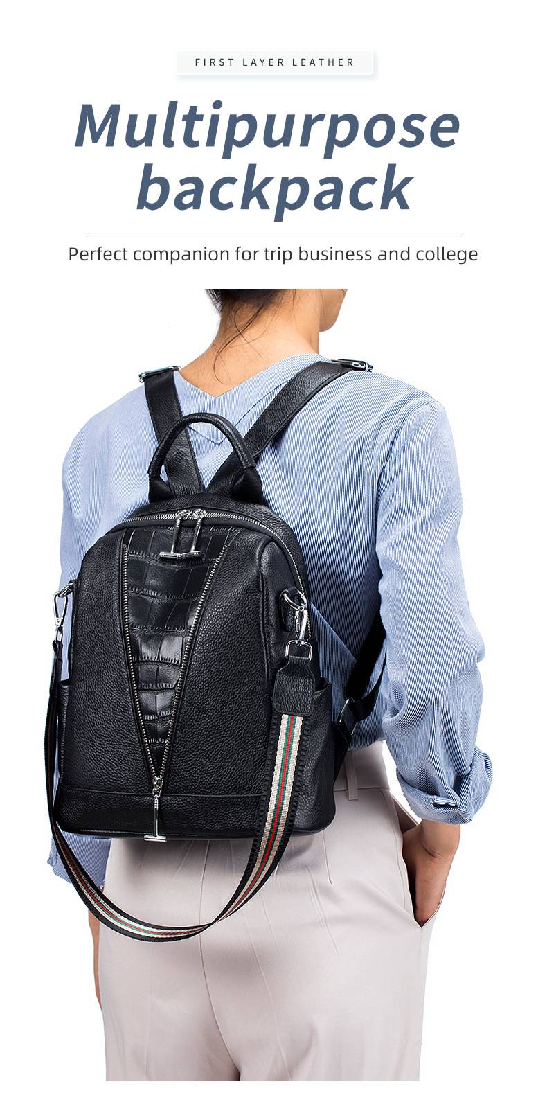 多功能頭層牛皮女包 一包兩用 新款休閒雙肩包 百搭款真皮女士後背包通勤旅行包推薦 真皮包包