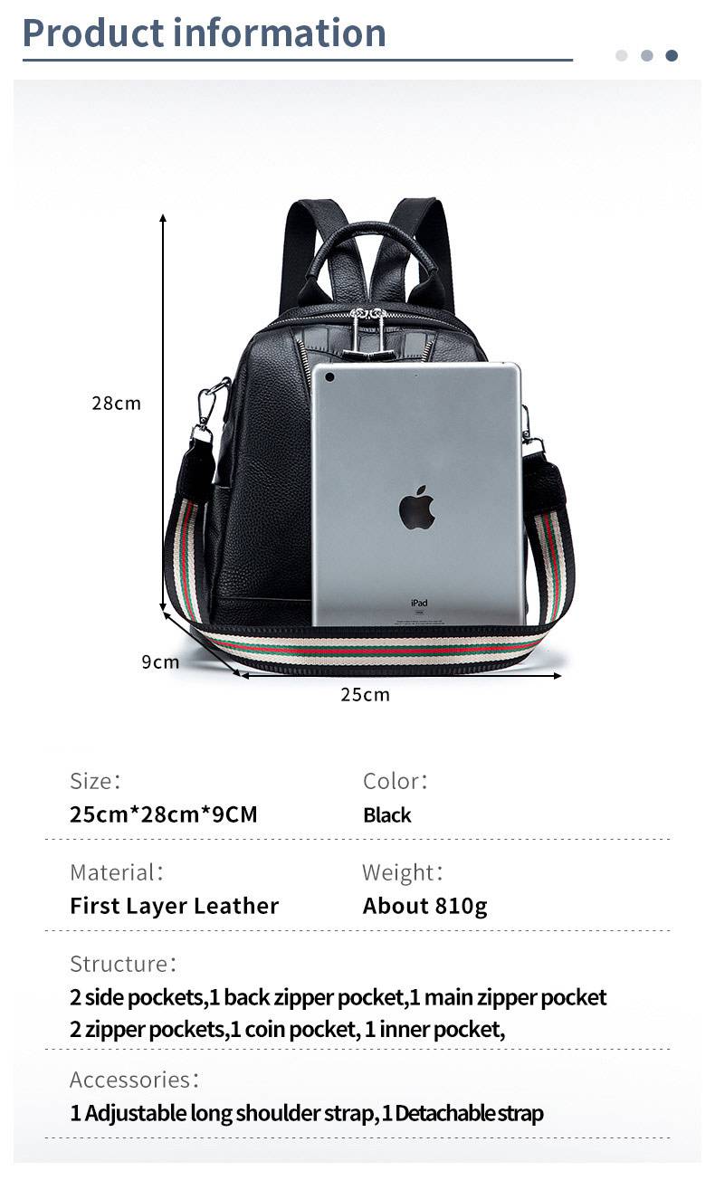 多功能頭層牛皮女包 一包兩用 新款休閒雙肩包 百搭款真皮女士後背包通勤旅行包推薦 真皮包包