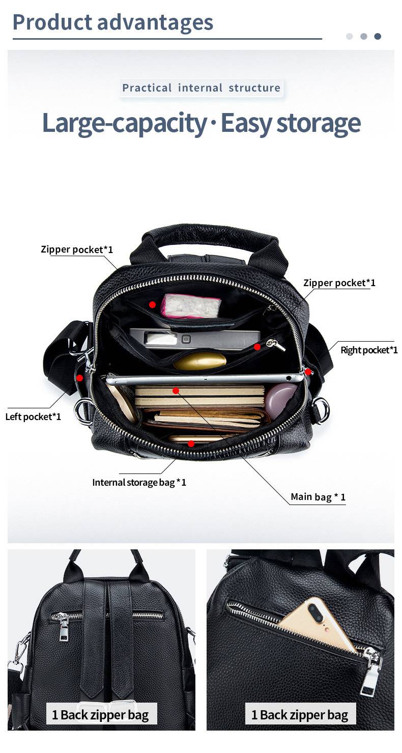 多功能頭層牛皮女包 一包兩用 新款休閒雙肩包 百搭款真皮女士後背包通勤旅行包推薦 真皮包包