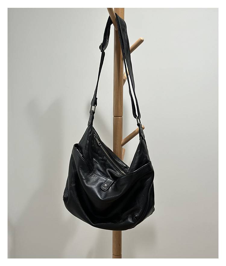 韓版真皮女包 復古軟皮大包包單肩包 女生斜挎包 頭層牛皮百搭跨包 港風休閒包包推薦 真皮包包