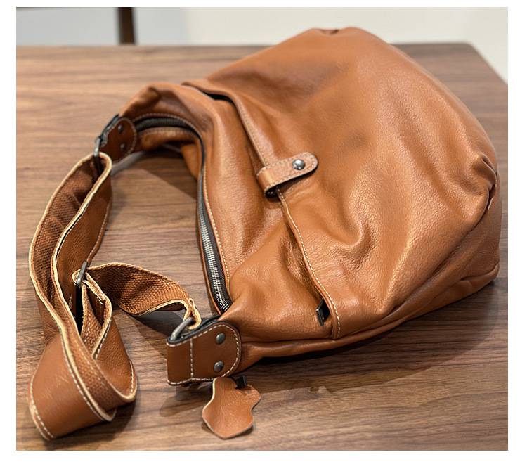 韓版真皮女包 復古軟皮大包包單肩包 女生斜挎包 頭層牛皮百搭跨包 港風休閒包包推薦 真皮包包