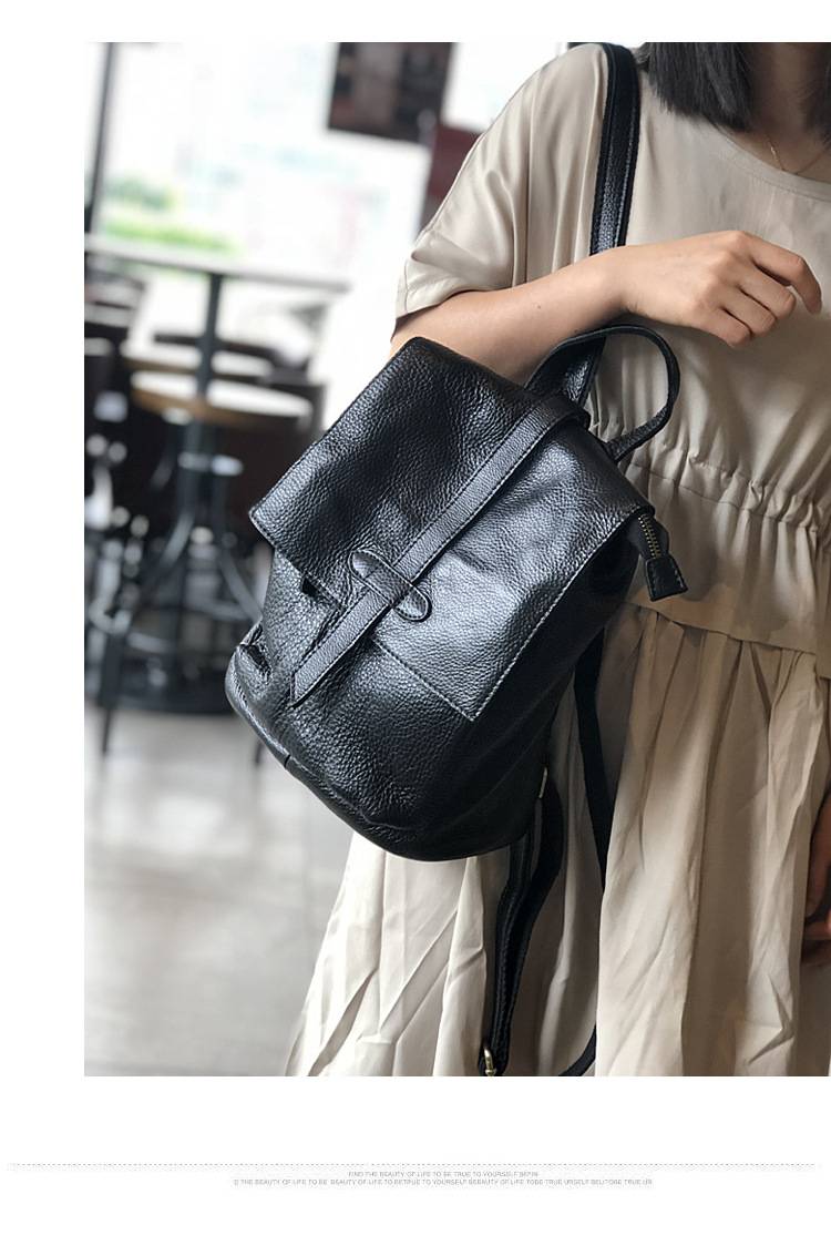 韓版軟皮女生後背包 頭層牛皮雙肩包 復古真皮旅行背包 簡約休閒文藝手工雙肩背包推薦 真皮包包