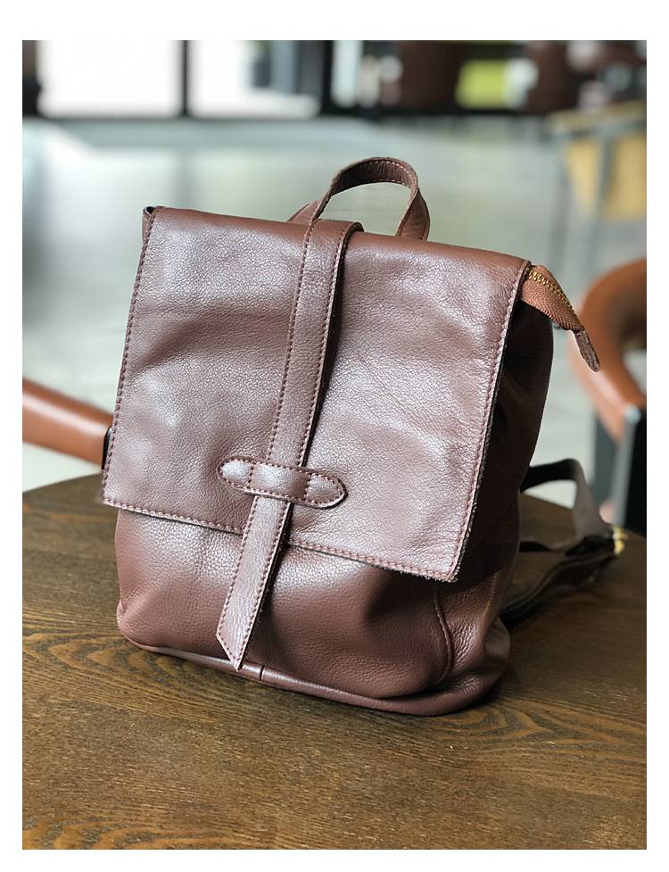 韓版軟皮女生後背包 頭層牛皮雙肩包 復古真皮旅行背包 簡約休閒文藝手工雙肩背包推薦 真皮包包
