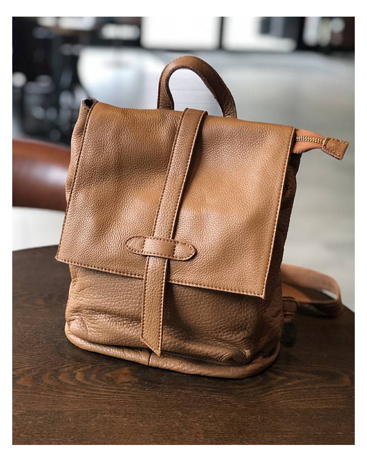 韓版軟皮女生後背包 頭層牛皮雙肩包 復古真皮旅行背包 簡約休閒文藝手工雙肩背包推薦 真皮包包
