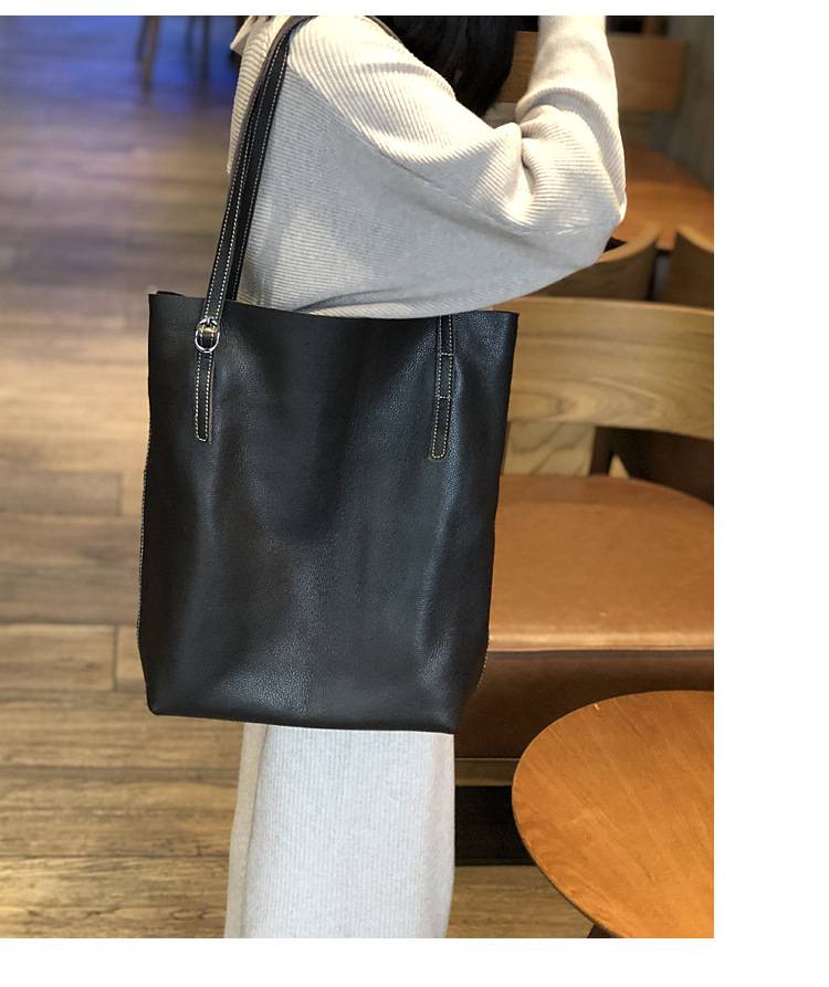 新款日韓手提包托特包 女生單肩包大包包 頭層牛皮水桶包 簡約大容量購物手袋子母包真皮包包推薦 真皮包包