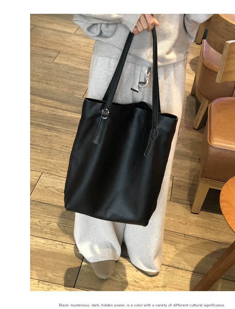 新款日韓手提包托特包 女生單肩包大包包 頭層牛皮水桶包 簡約大容量購物手袋子母包真皮包包推薦 真皮包包