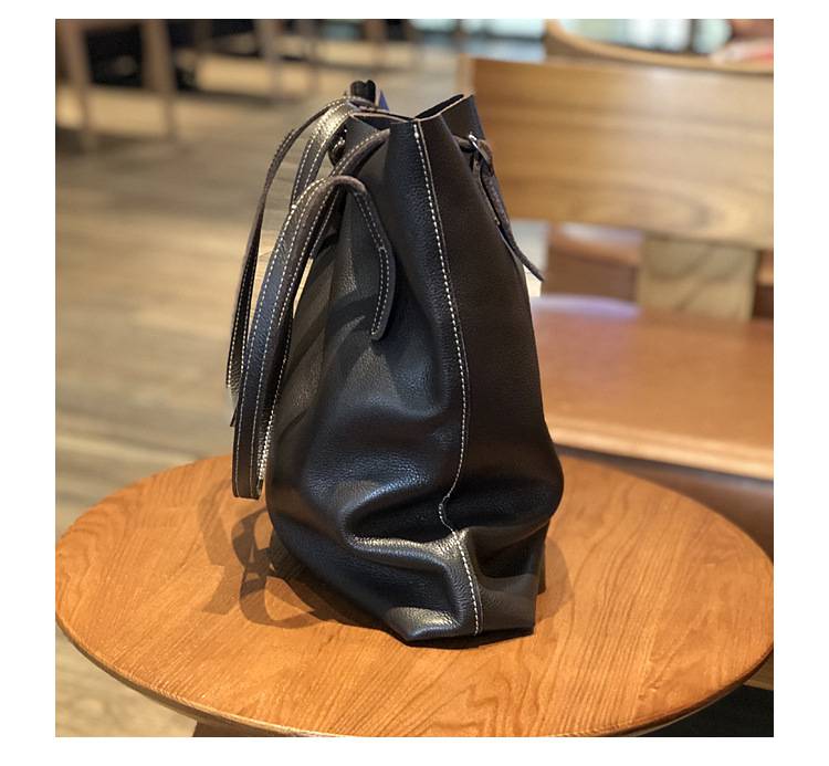 新款日韓手提包托特包 女生單肩包大包包 頭層牛皮水桶包 簡約大容量購物手袋子母包真皮包包推薦 真皮包包