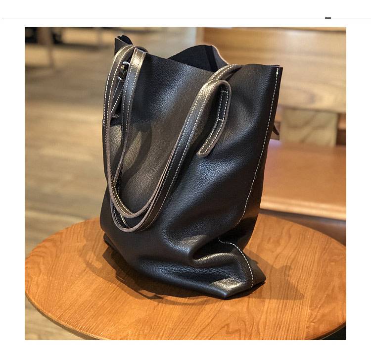 新款日韓手提包托特包 女生單肩包大包包 頭層牛皮水桶包 簡約大容量購物手袋子母包真皮包包推薦 真皮包包