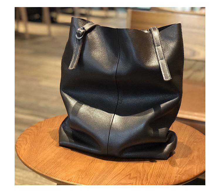 新款日韓手提包托特包 女生單肩包大包包 頭層牛皮水桶包 簡約大容量購物手袋子母包真皮包包推薦 真皮包包