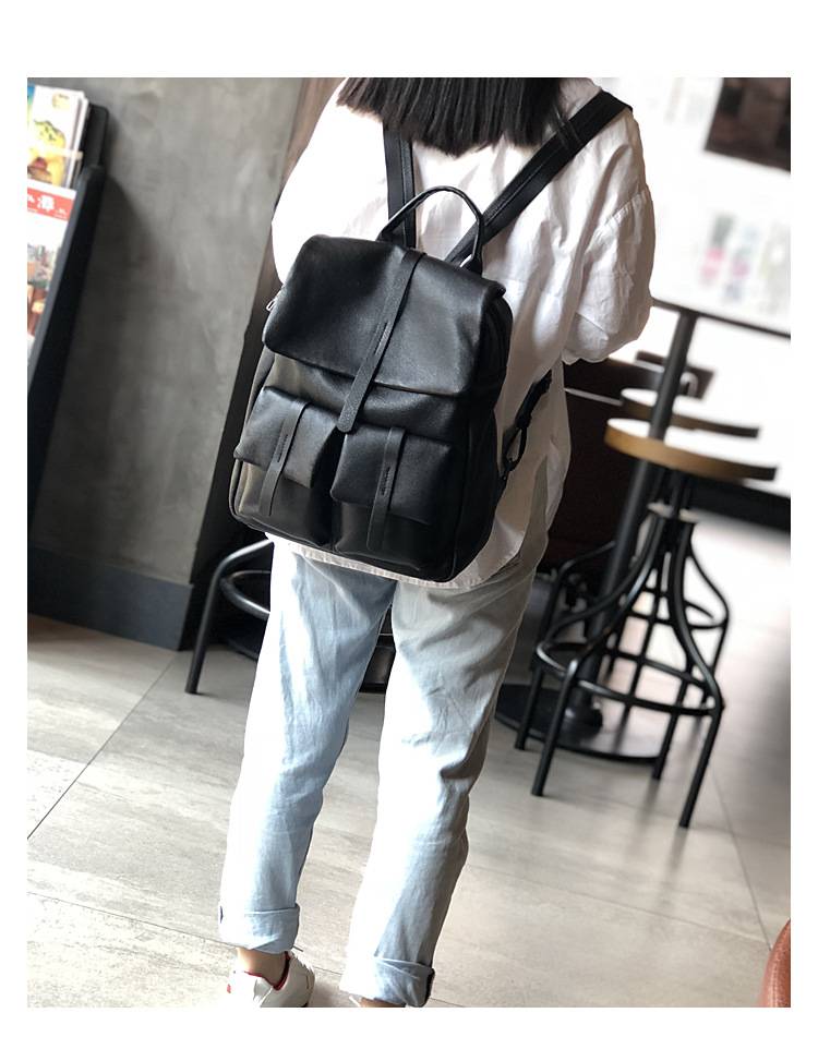 新款頭層牛皮多口袋後背包 真皮大包包 簡約時尚休閒男女通用雙肩包旅行背包推薦 真皮包包