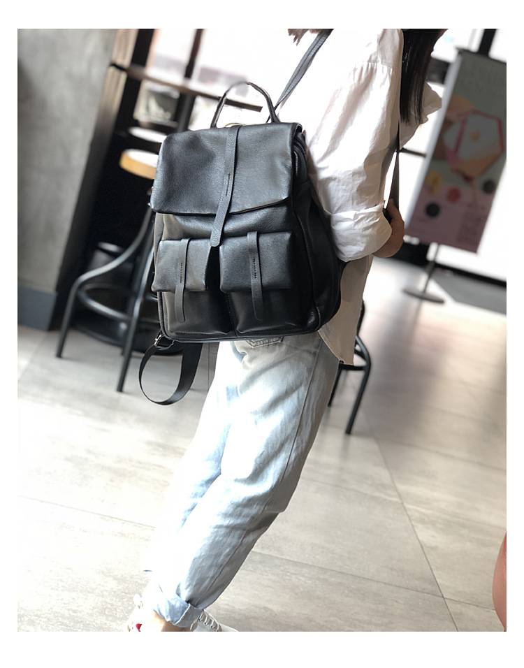 新款頭層牛皮多口袋後背包 真皮大包包 簡約時尚休閒男女通用雙肩包旅行背包推薦 真皮包包