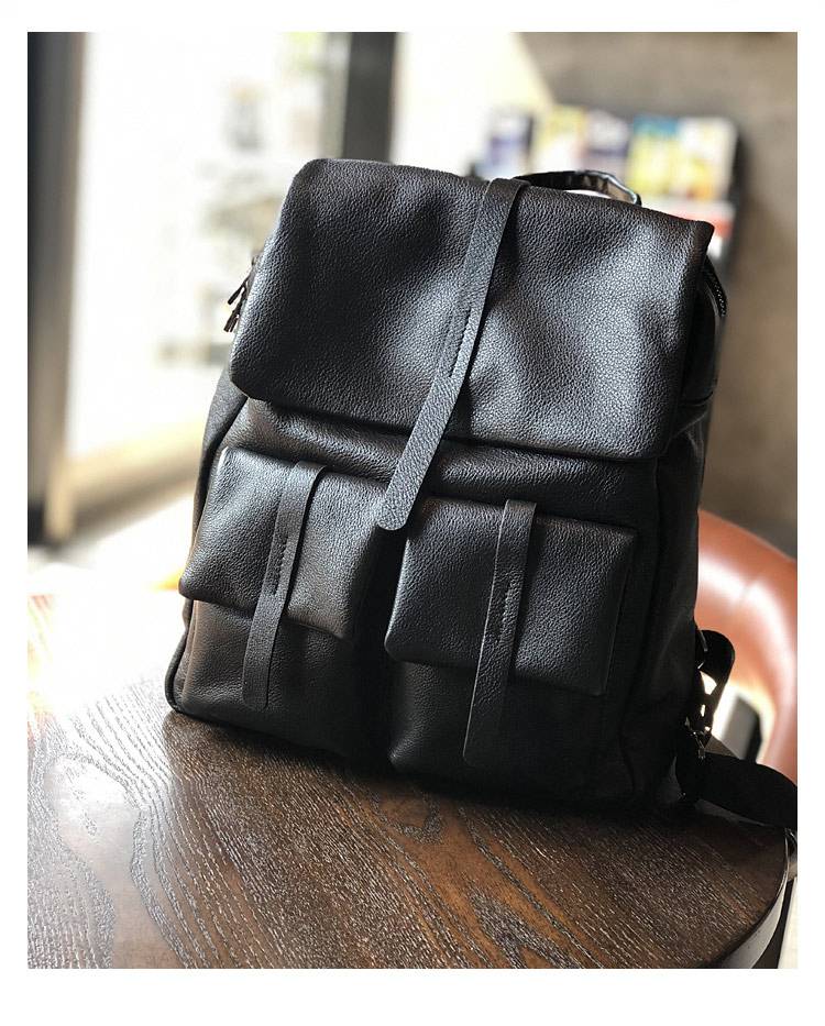 新款頭層牛皮多口袋後背包 真皮大包包 簡約時尚休閒男女通用雙肩包旅行背包推薦 真皮包包