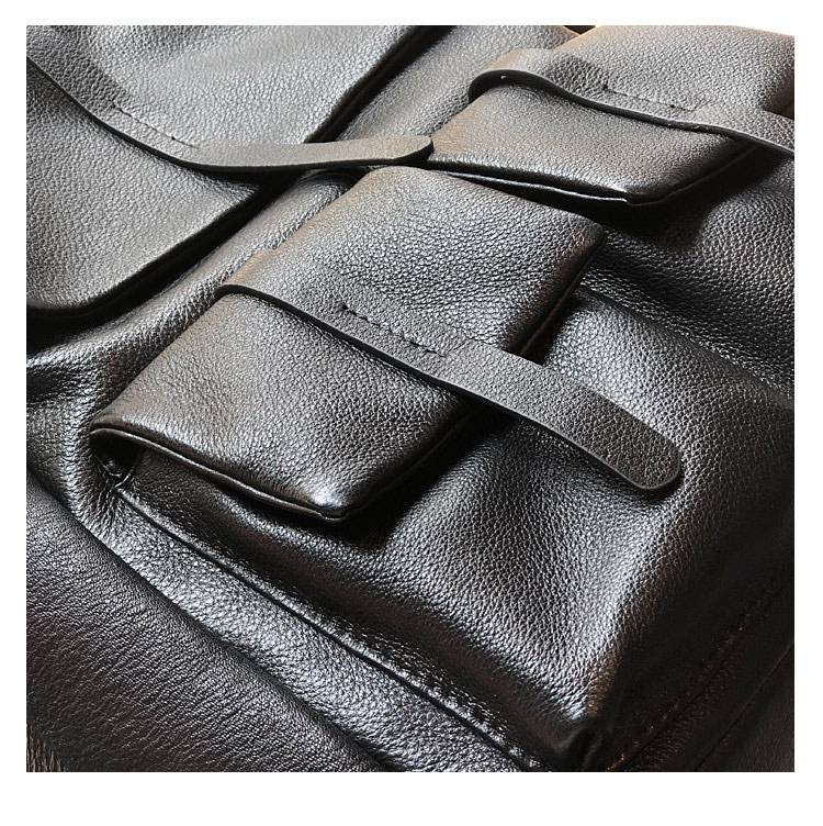 新款頭層牛皮多口袋後背包 真皮大包包 簡約時尚休閒男女通用雙肩包旅行背包推薦 真皮包包