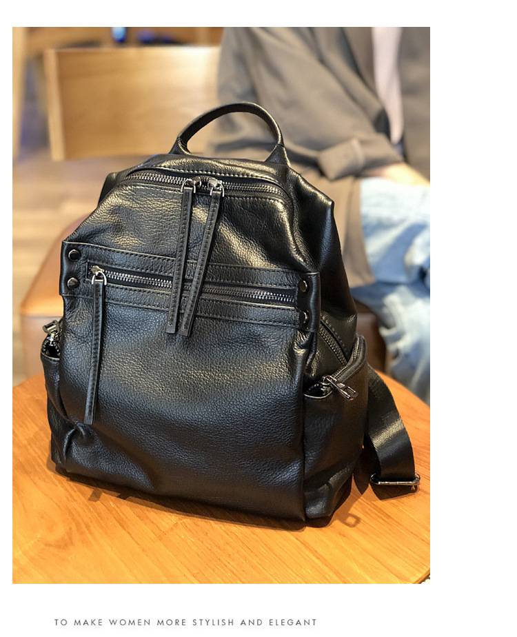 頭層牛皮真皮雙肩包 女生韓版大容量旅行背包 新款潮軟皮時尚後背包學生書包推薦 真皮包包