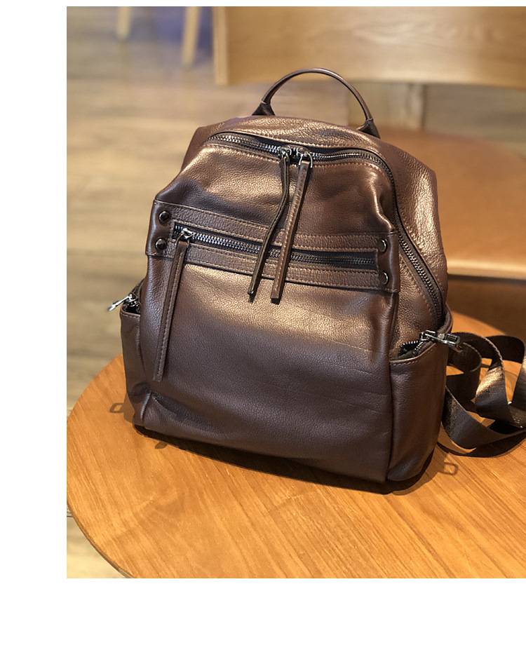 頭層牛皮真皮雙肩包 女生韓版大容量旅行背包 新款潮軟皮時尚後背包學生書包推薦 真皮包包