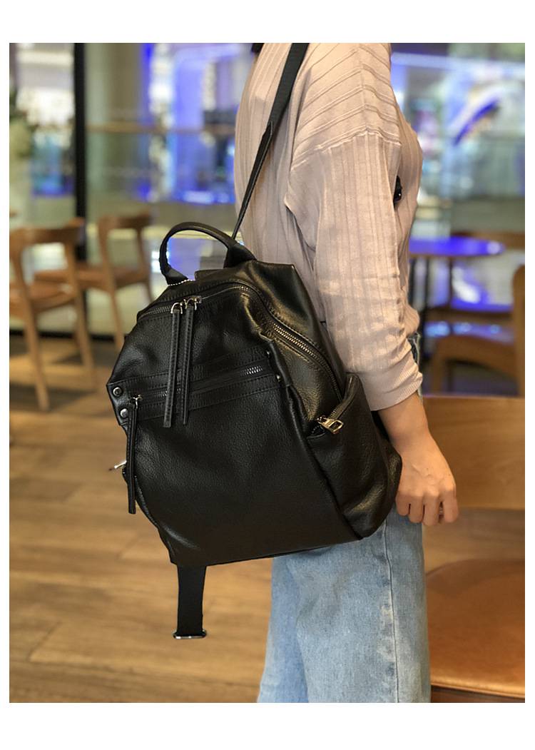 頭層牛皮真皮雙肩包 女生韓版大容量旅行背包 新款潮軟皮時尚後背包學生書包推薦 真皮包包