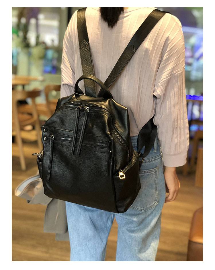 頭層牛皮真皮雙肩包 女生韓版大容量旅行背包 新款潮軟皮時尚後背包學生書包推薦 真皮包包