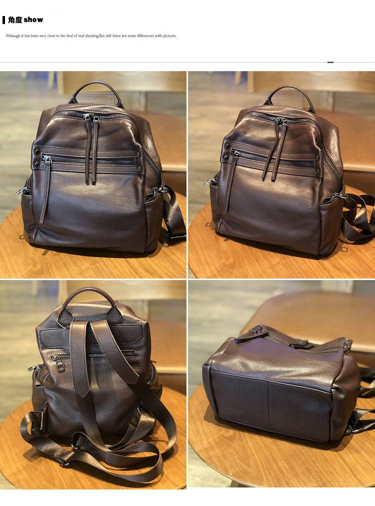 頭層牛皮真皮雙肩包 女生韓版大容量旅行背包 新款潮軟皮時尚後背包學生書包推薦 真皮包包