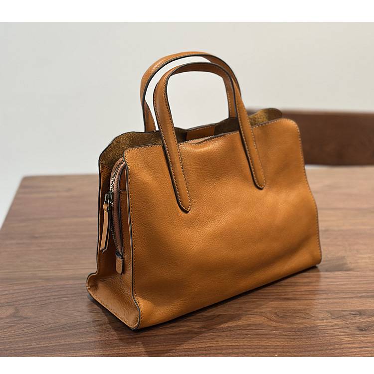 新款頭層樹膏皮手提包 植鞣牛皮斜背包包 頭層牛皮女式休閒百搭托特包 真皮單肩斜挎包推薦 真皮包包