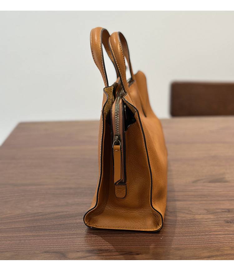 新款頭層樹膏皮手提包 植鞣牛皮斜背包包 頭層牛皮女式休閒百搭托特包 真皮單肩斜挎包推薦 真皮包包