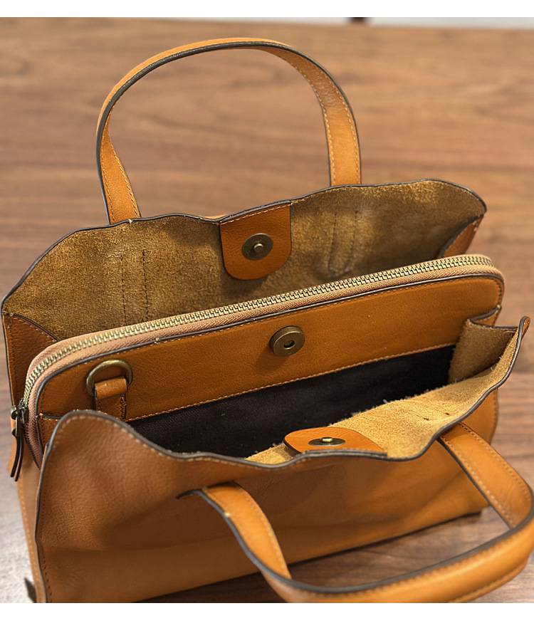 新款頭層樹膏皮手提包 植鞣牛皮斜背包包 頭層牛皮女式休閒百搭托特包 真皮單肩斜挎包推薦 真皮包包